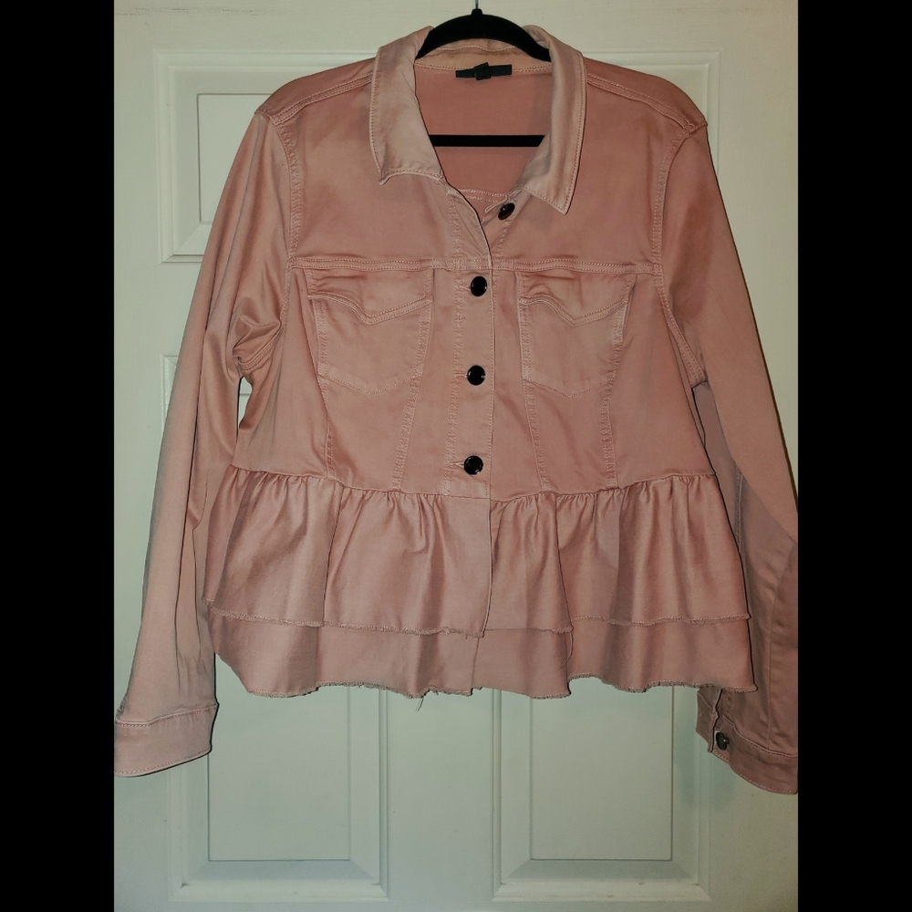 L B Denim Double Frayed Edged Ruffle Jacket